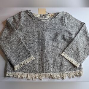 NWT Ryu Anthropologie L Wool Fringed Sweater Sheer Lace Back Gray 2033-BB